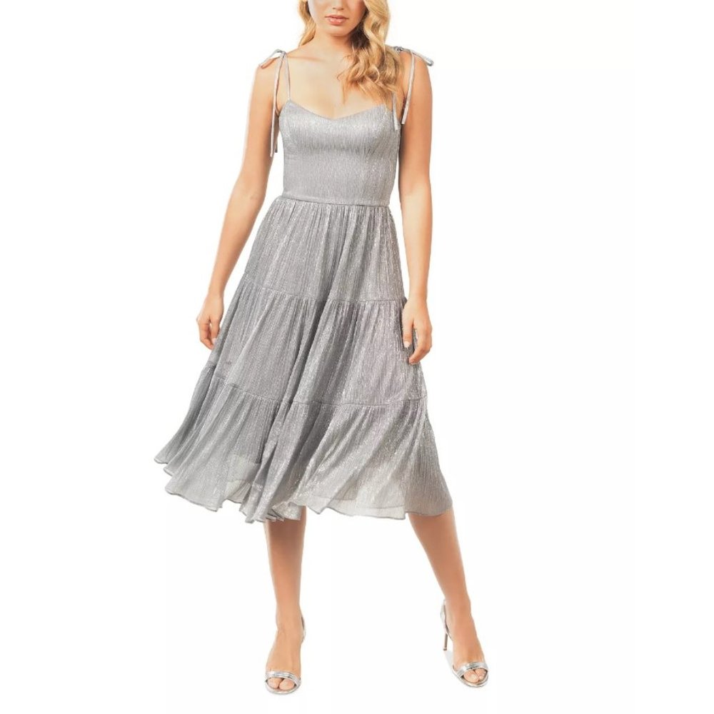 Dress The Population Dream Metallic Tiered Midi Dress